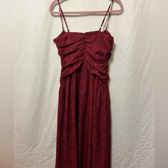 Lost + Wander, Celestial Glow Metallic Stripe Dress Maroon - Picture 7 of 8